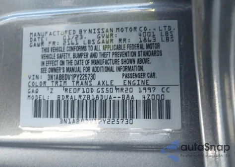 2023 Nissan Sentra Sr Xtronic Cvt из США, поврежденный, VIN 3N1AB8DV1PY225730